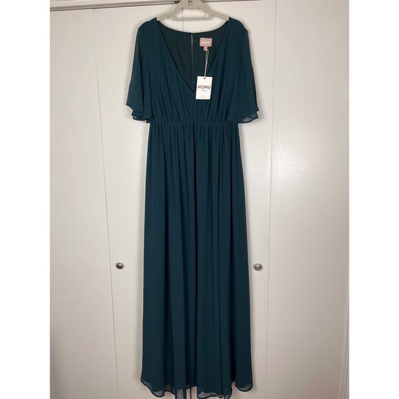 Show Me Your mumu Emily Empire Maxi Dress Emerald Green Chiffon Classic - Picture 2 of 8